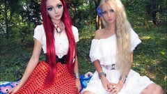 Woman dolls blondes live long hair white dress models barbie 