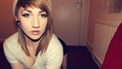 Woman door t-shirts tattoos long hair brunettes piercings 