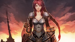 Woman Dragons armor red eyes redheads League of Legends shyvana 