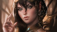 Woman Dragons artwork fantasy art long ears