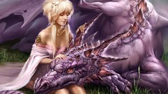 Woman Dragons blondes artwork fantasy art