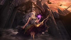 Woman Dragons dress white hair red eyes Castles long ears