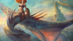 Woman Dragons paintings Castles fantasy art