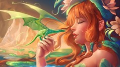 Woman Dragons redheads artwork fantasy art