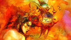 Woman drawings multicolor