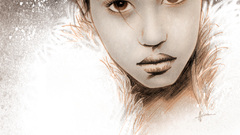 Woman drawings portraits