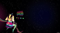 Woman Drawn multicolor video games Space Invaders