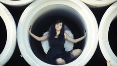 Woman dress asians angels models black dress black hair Korean 