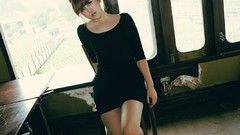 Woman dress asians bangs black dress vietnamese