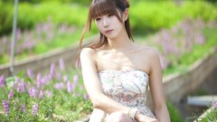 Woman dress asians brunettes bangs models Korean Heo Yun Mi