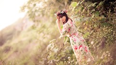 Woman dress asians brunettes girls in nature