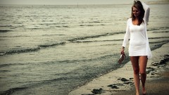 Woman dress Beaches legs blondes bracelets smiling white dress