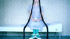 Woman dress beds Ribbons sitting long hair models pigtails 