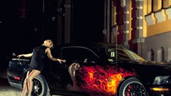 Woman dress blondes Ford mustang airbrushed