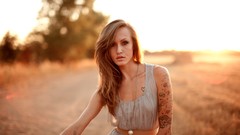 Woman dress blondes tattoos sunlight piercings Lauren Taylor 