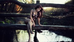 Woman dress Bridges legs rivers redheads legs crossed