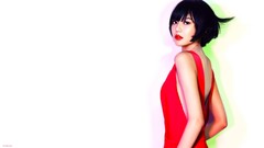 Woman dress Celebrity red dress asians singers short hair bangs 