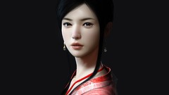 Woman dress Chinese pale earrings asians black hair artwork 