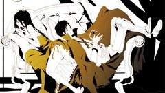 Woman dress couple gloves pillows male smiling long hair boots 