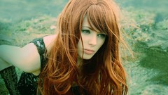 Woman dress faces outdoors long hair green eyes models redheads