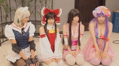 Woman dress Japanese asians models touhou purple hair cleavage 