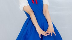 Woman dress Japanese bows asians blue hair short hair touhou 
