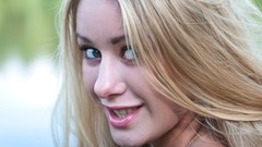 Woman dress lakes outdoors blondes smiling models ella Fame 