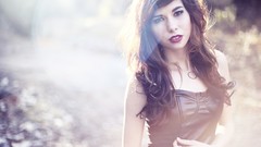 Woman dress long hair brunettes forests garrett meyers