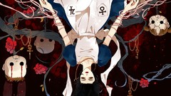 Woman dress long hair upside down black hair artwork