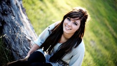 Woman dress outdoors sunlight blue eyes brunettes leggings 