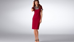 Woman dress red dress blue eyes brunettes models Simple 