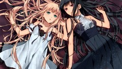 Woman dress red eyes long hair anime girls black hair