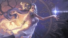 Woman dress red eyes long hair artwork