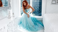 Woman dress redheads blue dress Alyssa Campanella