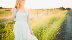 Woman dress roads blondes sunlight white dress