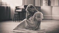 Woman dress sitting monochrome