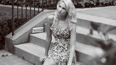 Woman dress sitting monochrome blondes berit birkeland stairways