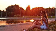 Woman dress sitting outdoors blondes