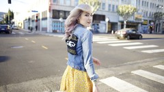 Woman dress street blondes colored hair