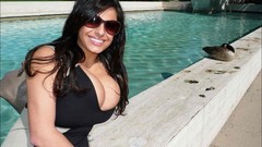 Woman dress sunglasses outdoors brunettes models cleavage boobs 