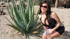 Woman dress sunglasses outdoors brunettes models cleavage boobs 