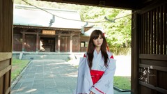 Woman dress Temples asians long hair brunettes miko asian 