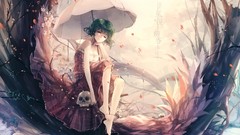 Woman dress Umbrellas red eyes sitting red dress skulls 