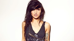 Woman dress white background tattoos brunettes black hair 