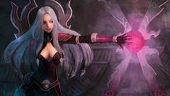 Woman dress white hair red eyes long hair League of Legends 