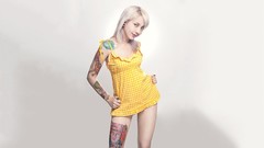 Woman dress white hair tattoos Simple Background