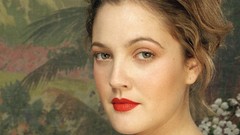 Woman Drew Barrymore faces Actress green eyes red lipstick