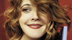 Woman Drew Barrymore red background Actress smiling red 