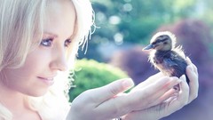 Woman duckling blondes models baby birds