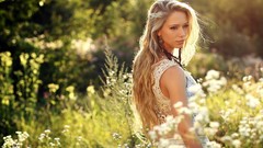 Woman earrings blondes long hair models girls in nature